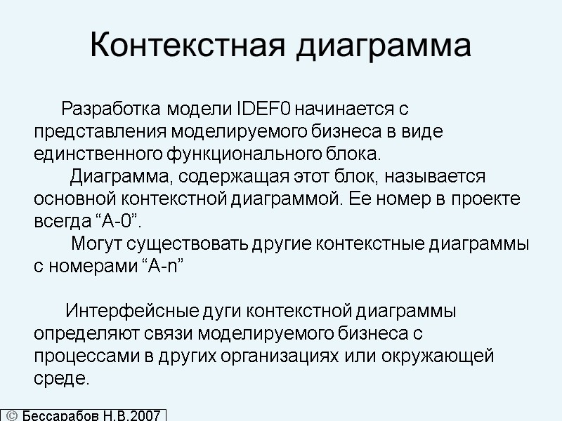 Контекстная диаграмма        Разработка модели IDEF0 начинается с